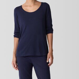 Eileen Fisher Stretch Silk Jersey Scoop Neck Top – Navy – Size Small